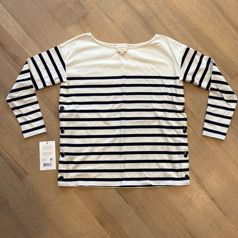 Sezane Noan Marinière Natural / Navy - Size XS